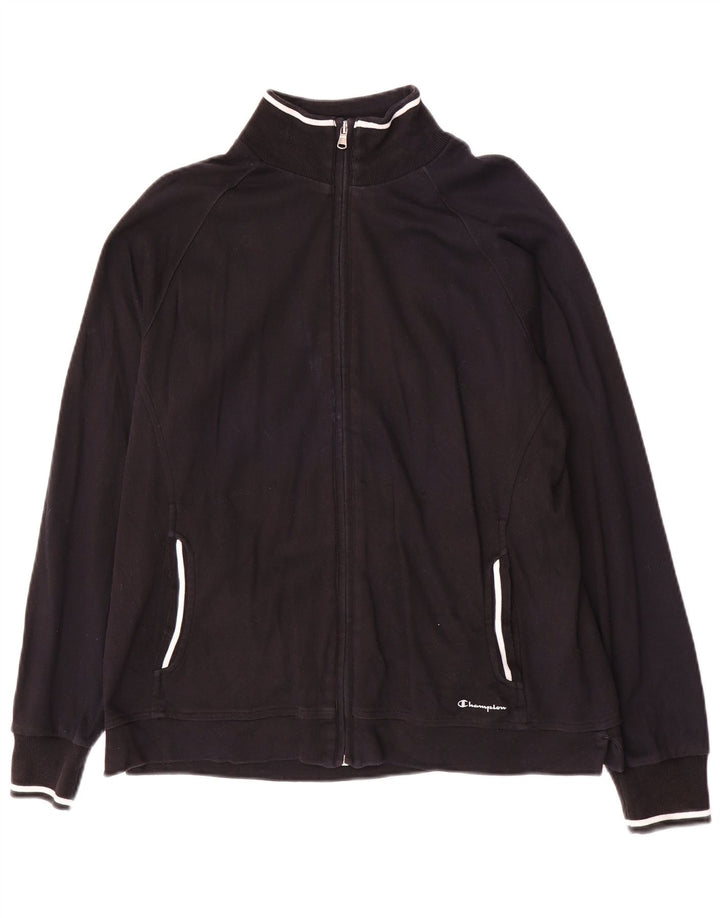 Champion Womens Tracksuit Top Jacket UK 16 Large Black Cotton