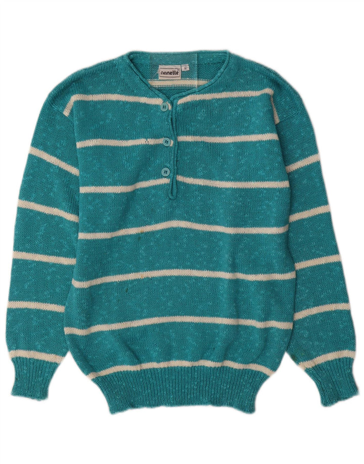 Nanette Womens Button Neck Jumper Sweater UK 10 Small Turquoise Striped