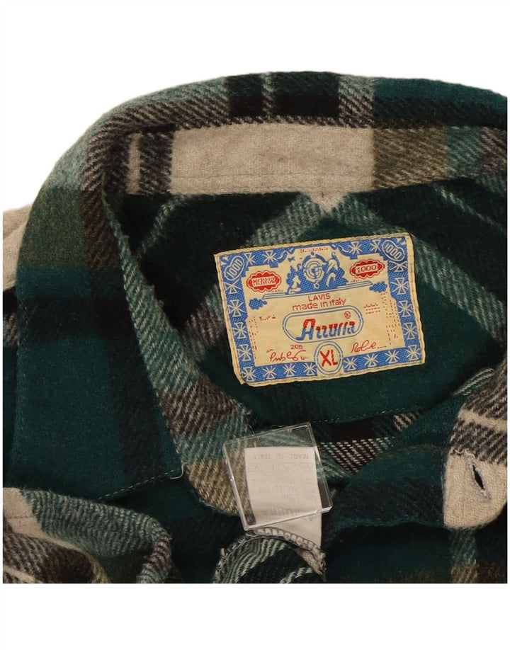 Vintage Mens Overshirt Shirt XL Green Check Wool