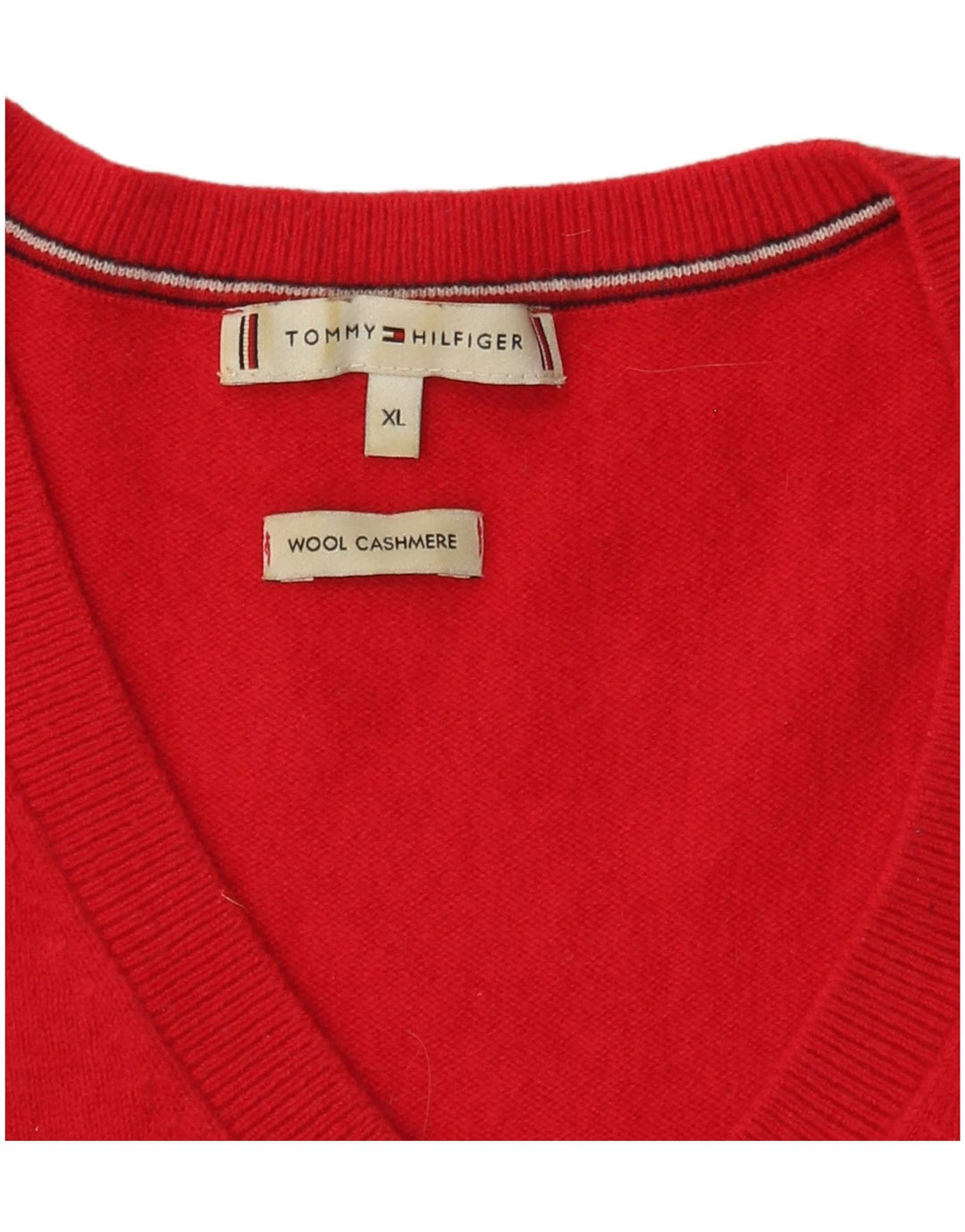 TOMMY HILFIGER Womens V-Neck Jumper Sweater UK 18 XL Red Wool