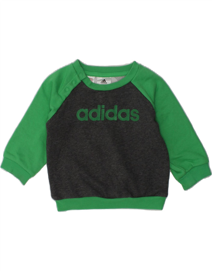 ADIDAS Baby Boys Graphic Sweatshirt Jumper 3-6 Months Grey Colourblock | Vintage Adidas | Thrift | Second-Hand Adidas | Used Clothing | Messina Hembry 