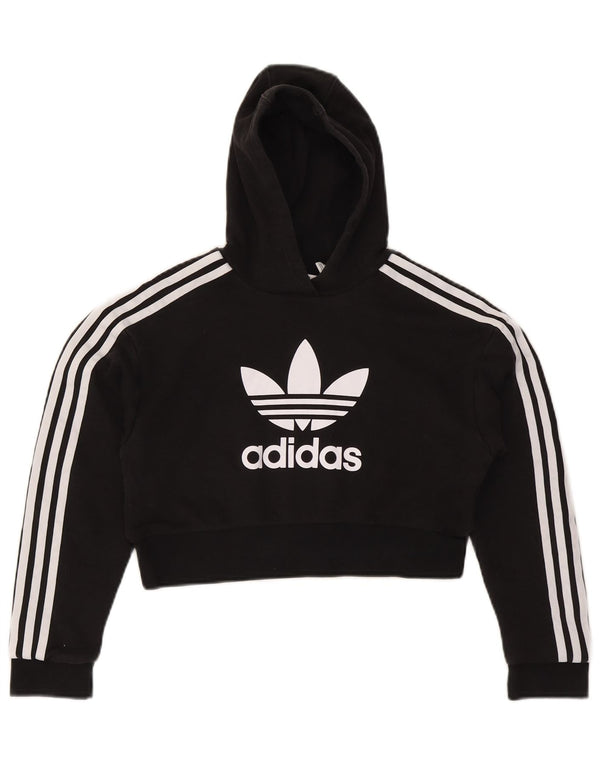 Adidas Girls Graphic Crop Hoodie Jumper 10-11 Years Black Cotton