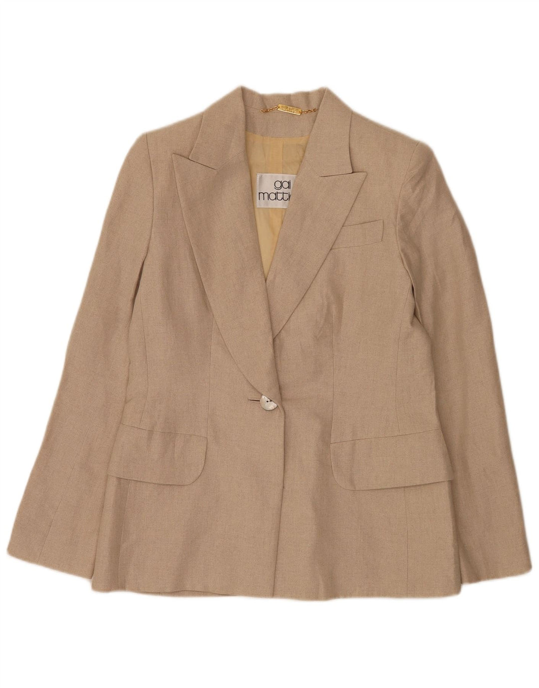 Gai Mattiolo Womens 1 Button Blazer Jacket UK 16 Large Beige Linen