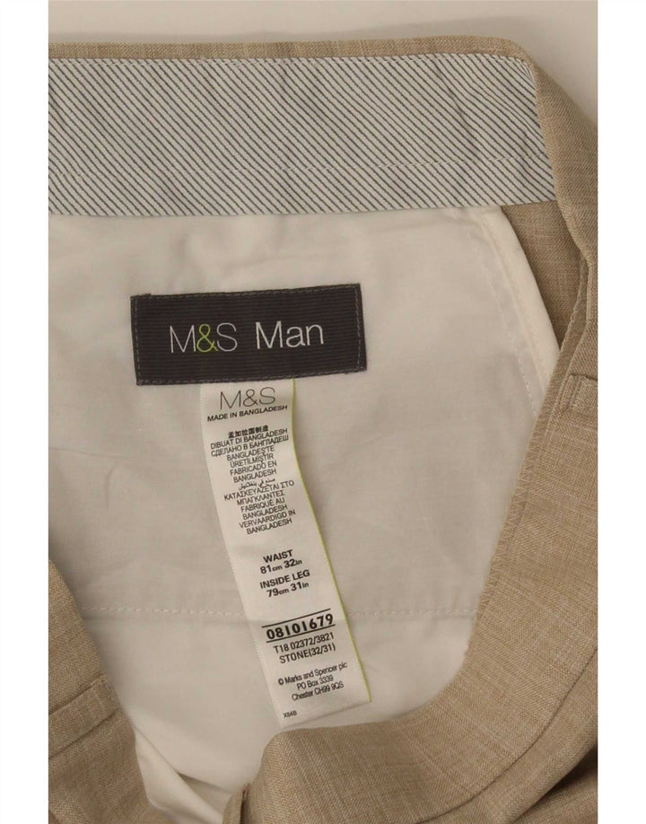 Marks & Spencer Mens Straight Suit Trousers W32 L31 Beige Polyester