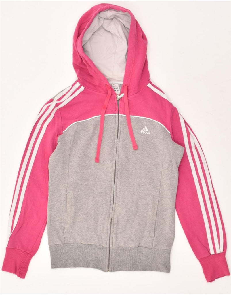 ADIDAS Womens Zip Hoodie Sweater UK 10 Small Grey Colourblock Cotton | Vintage Adidas | Thrift | Second-Hand Adidas | Used Clothing | Messina Hembry 