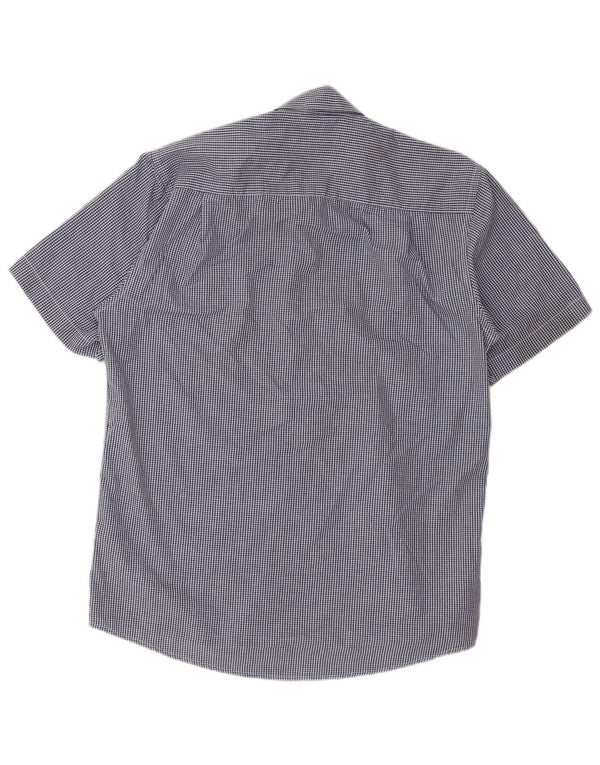 Pierre Cardin Mens Short Sleeve Shirt Large Blue Gingham Polyester