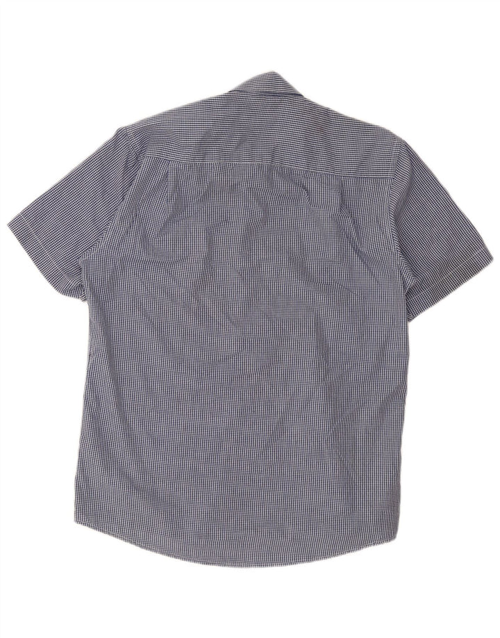 Pierre Cardin Mens Short Sleeve Shirt Large Blue Gingham Polyester