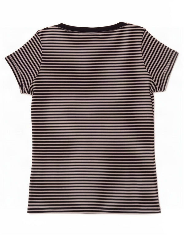Marks & Spencer Womens T-Shirt Top UK 12 Medium Navy Blue Pinstripe Cotton