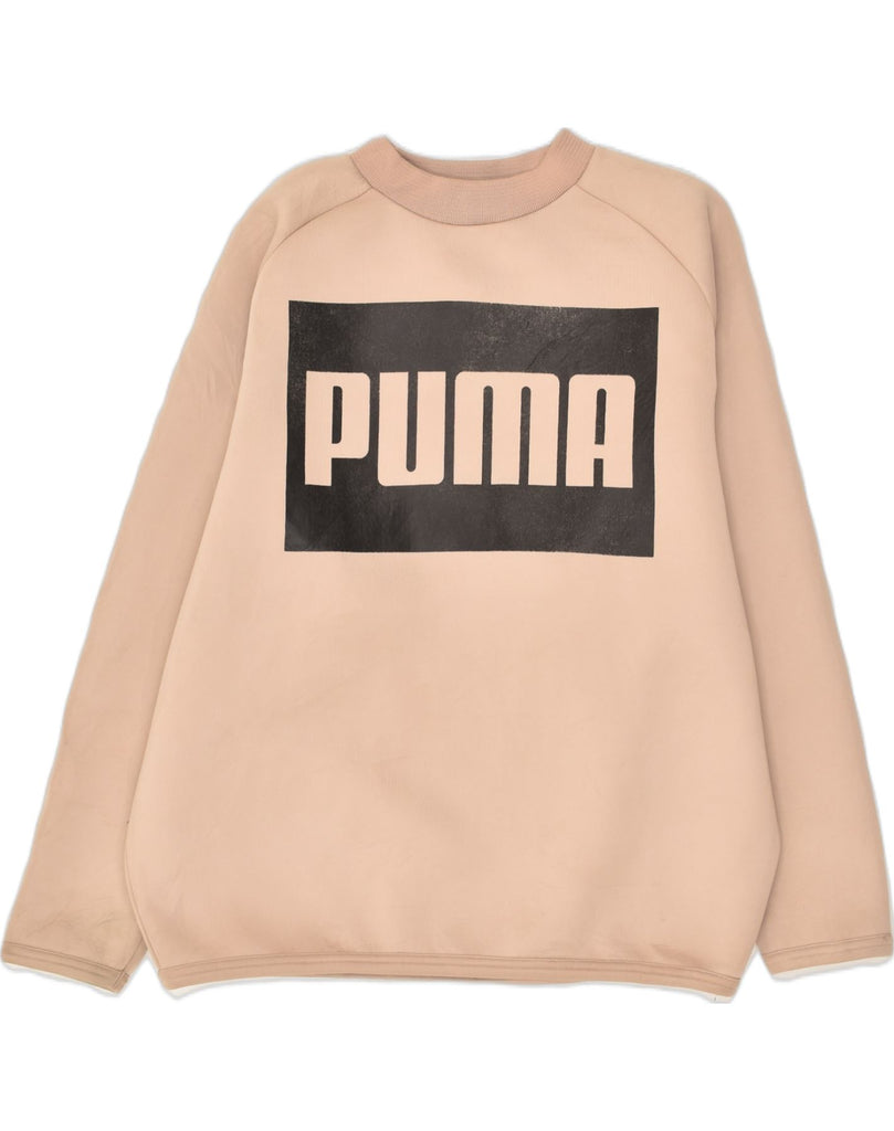 PUMA Womens Oversized Graphic Sweatshirt Jumper UK 14 Large  Beige | Vintage Puma | Thrift | Second-Hand Puma | Used Clothing | Messina Hembry 