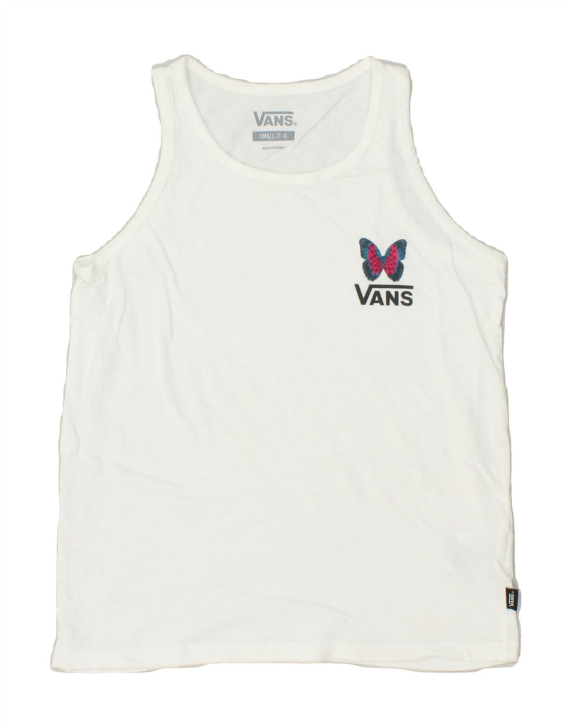 VANS Girls Graphic Graphic Vest Top 7-8 Years Small  White Cotton | Vintage Vans | Thrift | Second-Hand Vans | Used Clothing | Messina Hembry 