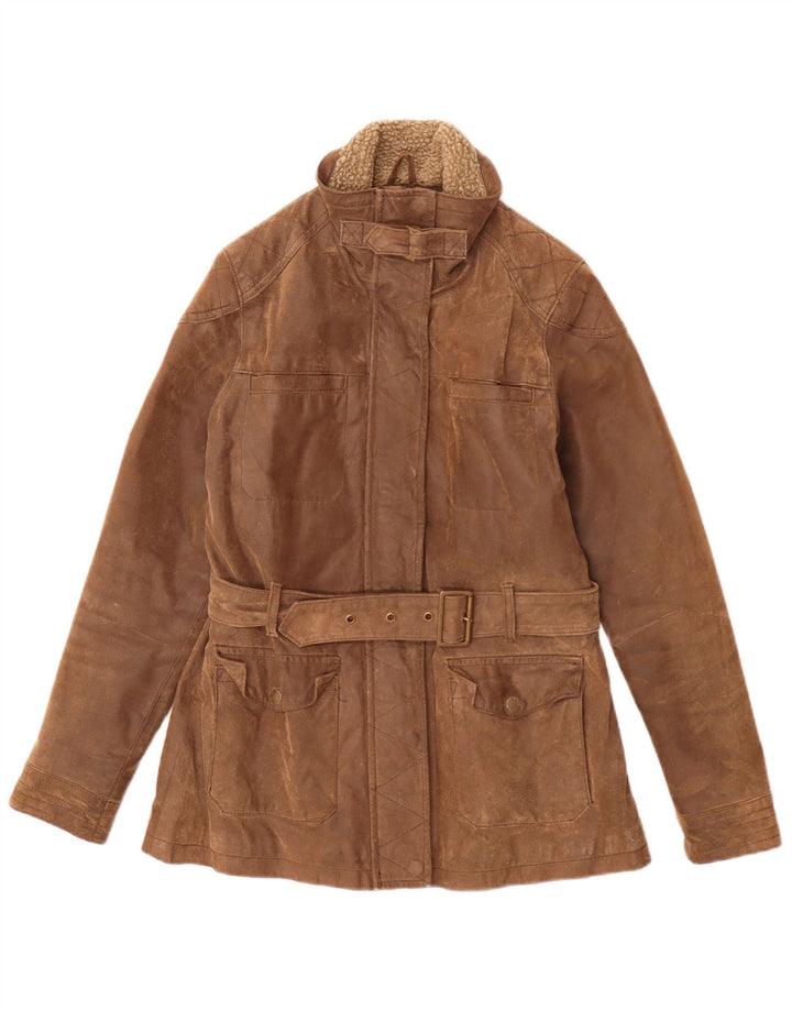 Fat Face Womens Vintage Fit Leather Jacket UK 12 Medium Brown