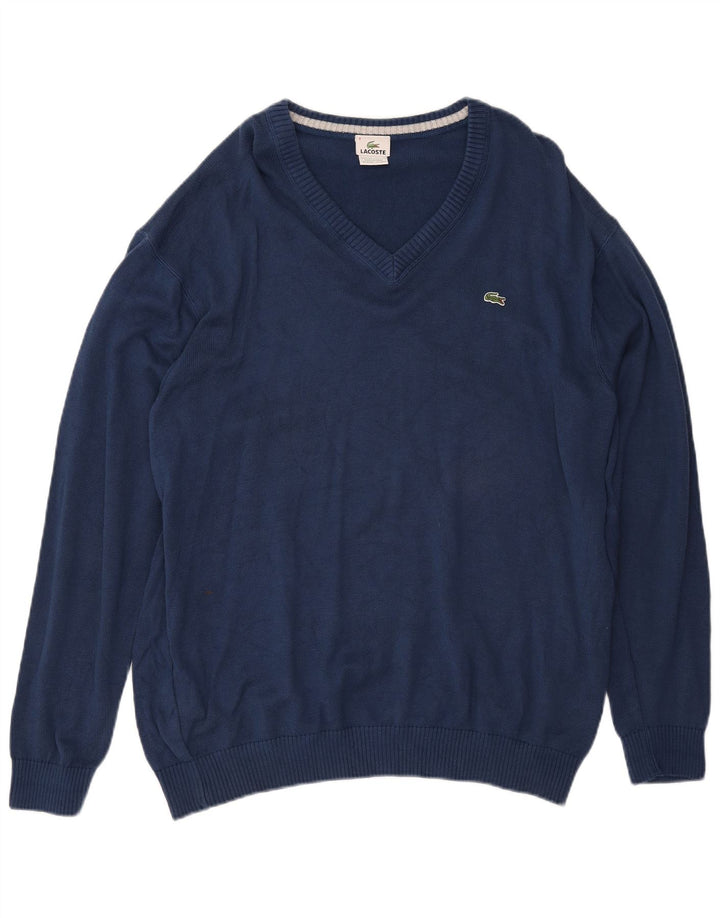Lacoste Mens V-Neck Jumper Sweater Size 8 3XL Navy Blue Cotton