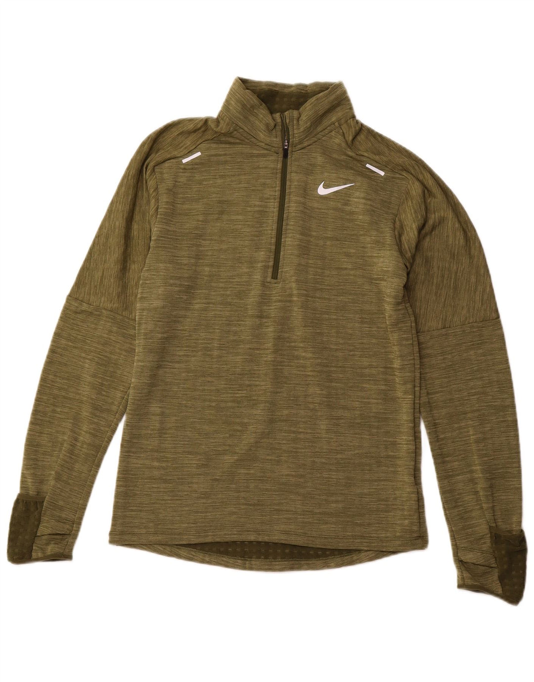 NIKE Mens Therma-Fit Zip Neck Pullover Tracksuit Top Small Khaki Flecked