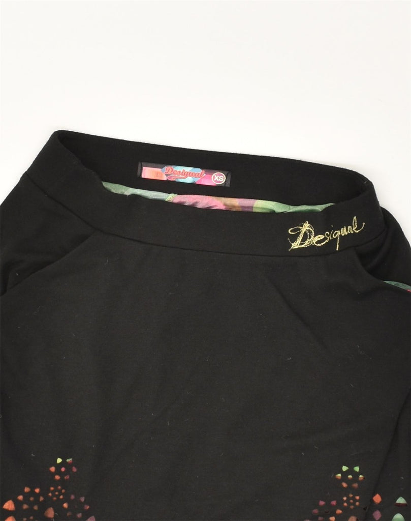 DESIGUAL Womens Graphic A-Line Skirt UK 4 XS W24 Black Geometric Polyester | Vintage Desigual | Thrift | Second-Hand Desigual | Used Clothing | Messina Hembry 