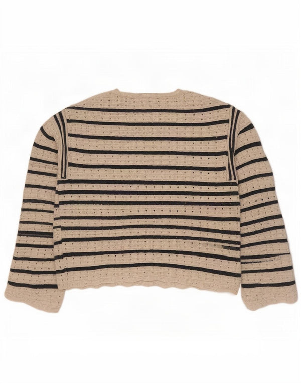 Marks & Spencer Womens Crew Neck Jumper Sweater UK 12 Medium White Striped
