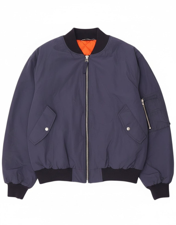 Zara Mens Loose Fit Bomber Jacket UK 42 XL Navy Blue Polyester