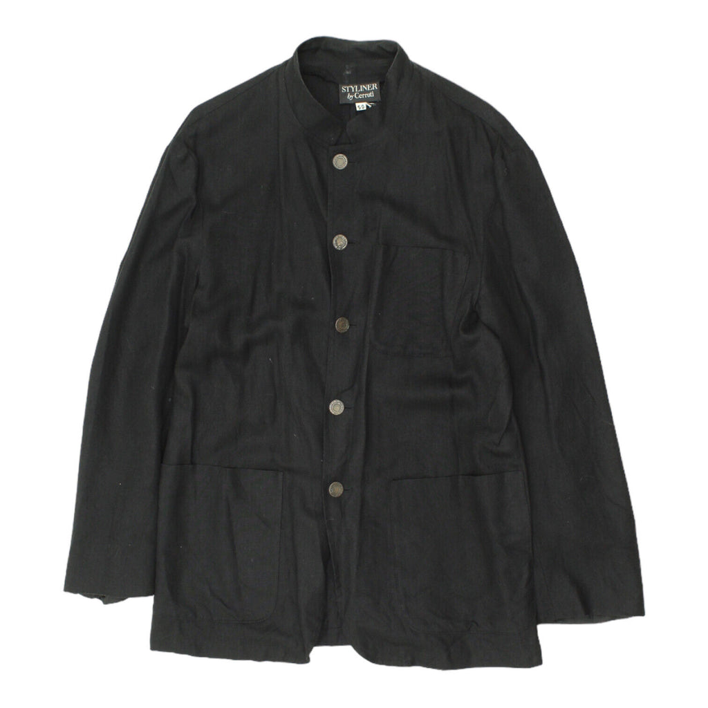 Styliner By Cerruti Mens Black Button Up Shirt Jacket | Vintage Designer Shacket | Vintage Messina Hembry | Thrift | Second-Hand Messina Hembry | Used Clothing | Messina Hembry 