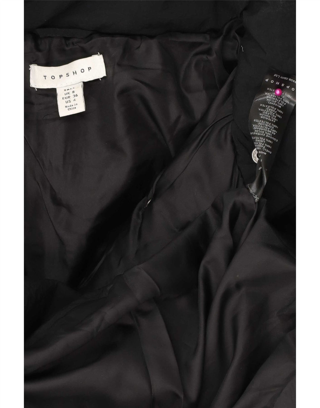 Topshop Womens Hooded Oversized Padded Jacket UK 8 Small Black Polyester