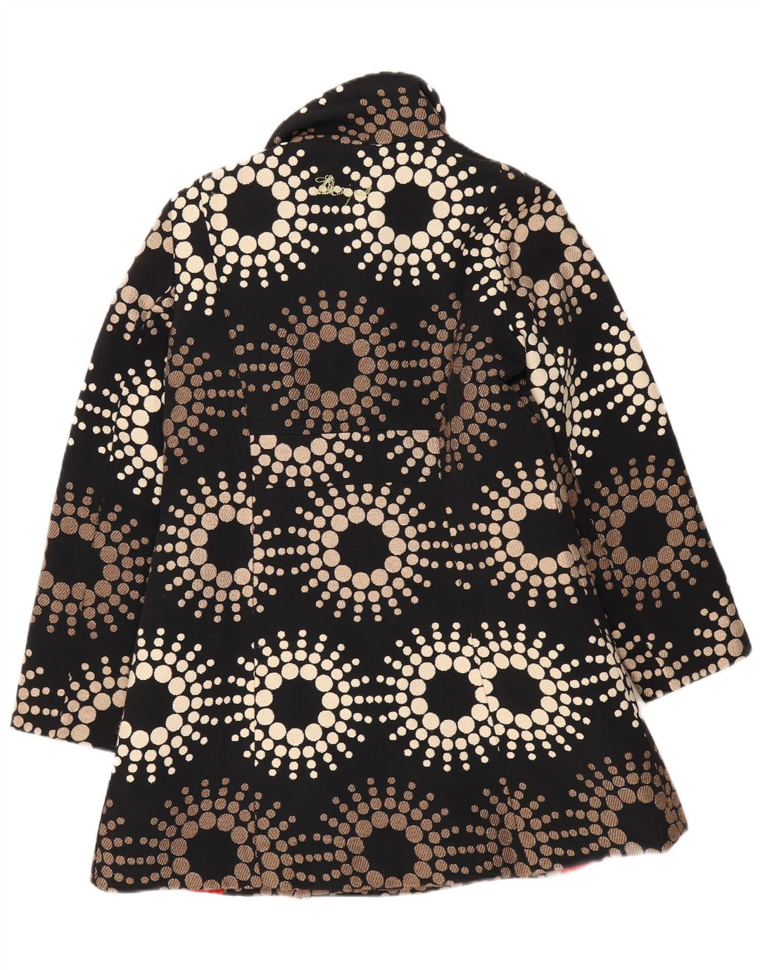 Desigual Womens Overcoat EU 44 XL Black Geometric Polyester