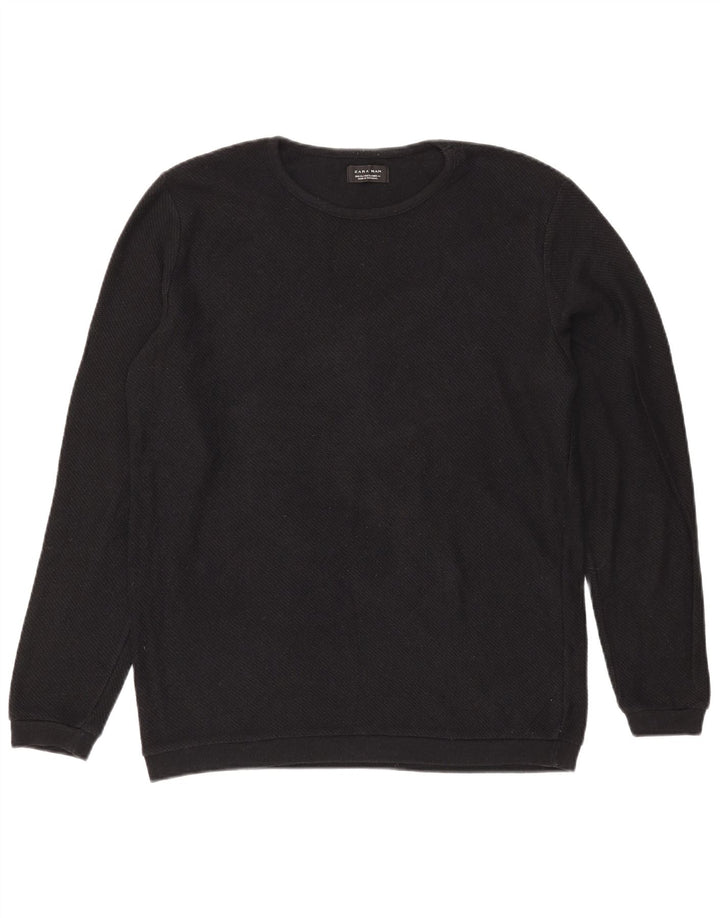 Zara Mens Crew Neck Jumper Sweater XL Black Polyester