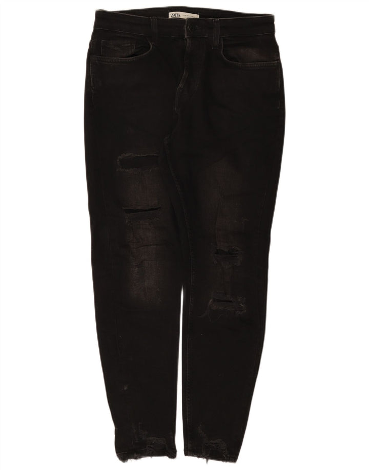 Zara Mens Distressed Slim Jeans EU 40 Medium W31 L28 Black Cotton