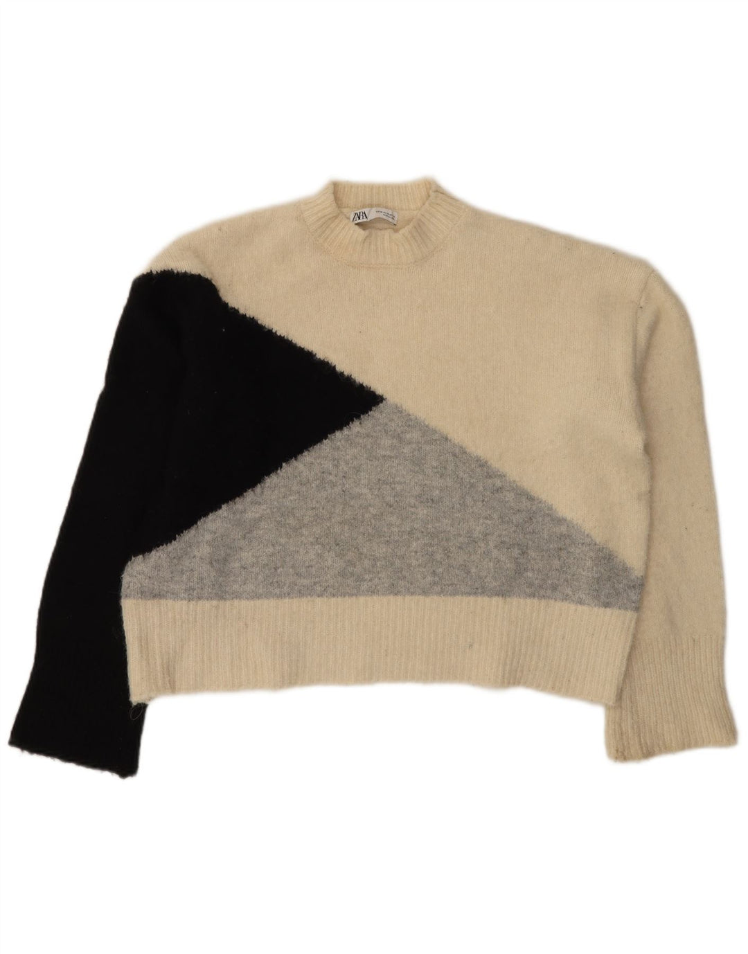 Zara Womens Turtle Neck Jumper Sweater UK 14 Medium Off White Colourblock
