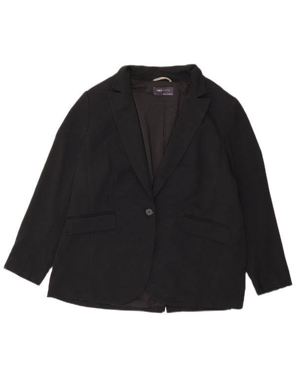 Marks & Spencer Womens 1 Button Blazer Jacket UK 18 XL Black Polyester