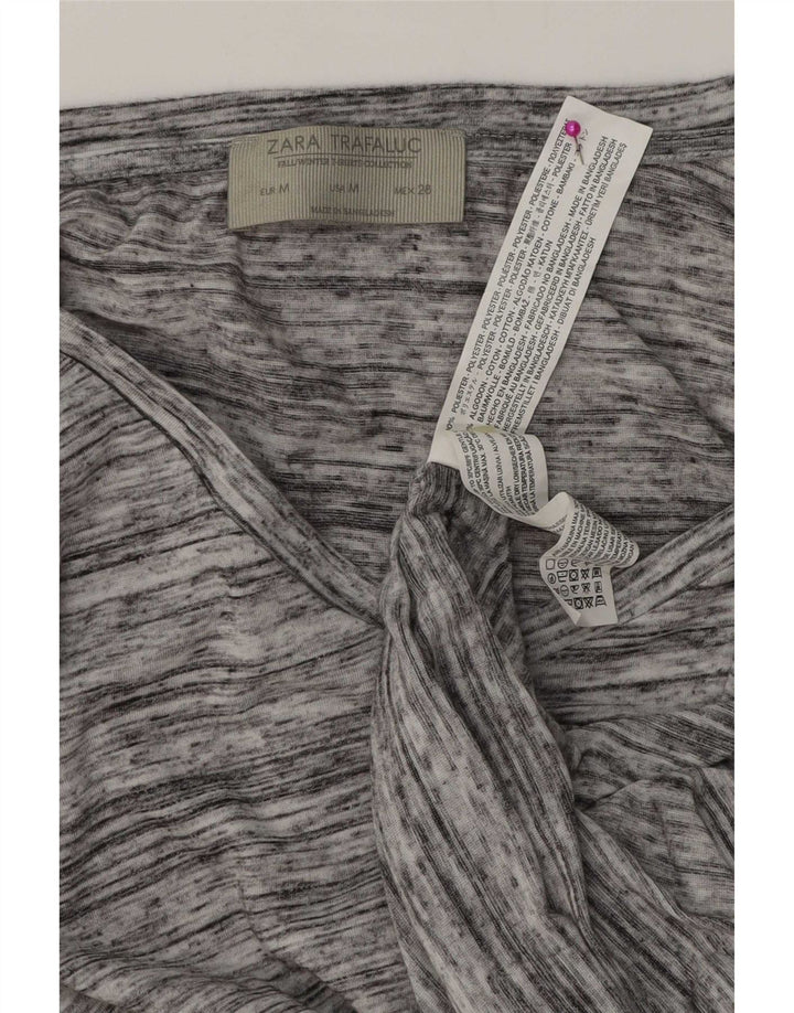 Zara Womens Oversized Top Long Sleeve UK 14 Medium Grey Flecked Polyester