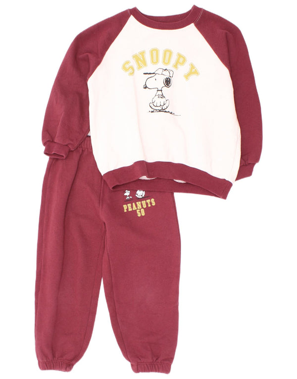 Zara Boys Graphic Full Tracksuit 5-6 Years Burgundy Colourblock Cotton