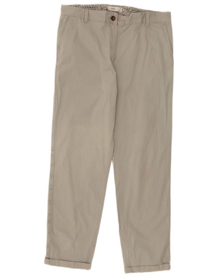 Marks & Spencer Womens Straight Chino Trousers UK 12 Medium W34 L29 Grey