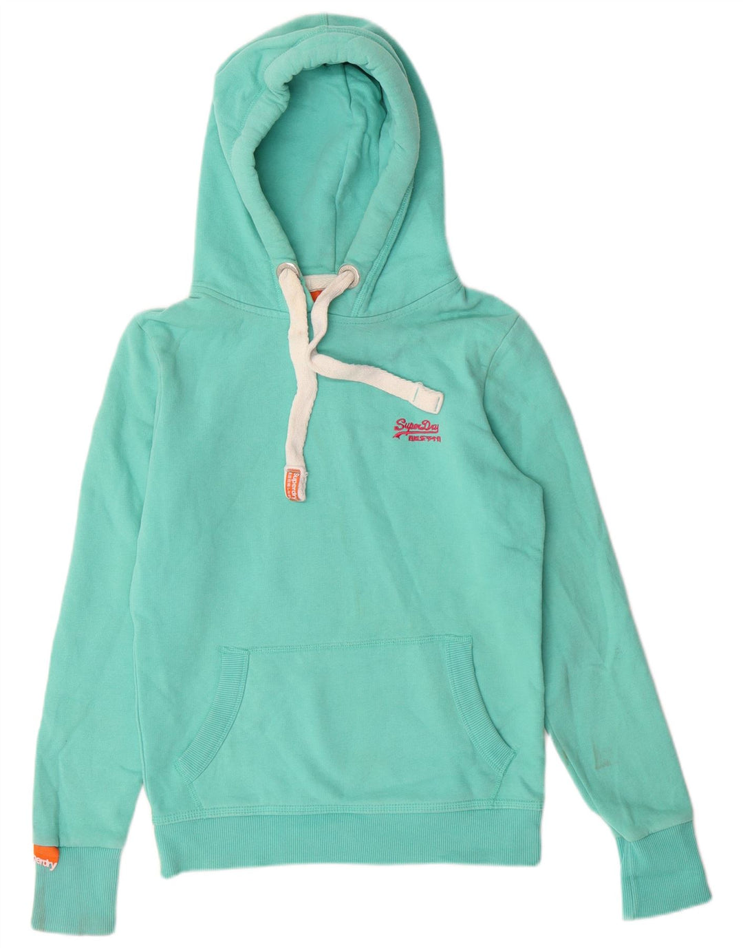 Superdry Womens Hoodie Jumper UK 12 Medium Turquoise Cotton