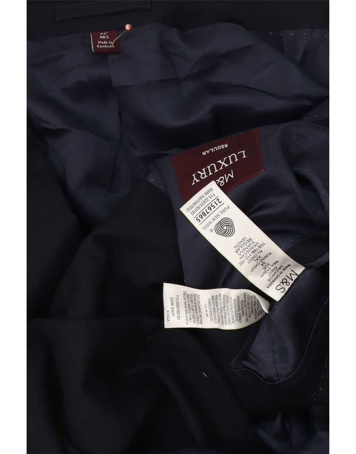 Marks & Spencer Mens 2 Button Blazer Jacket UK 44 2XL Navy Blue New Wool