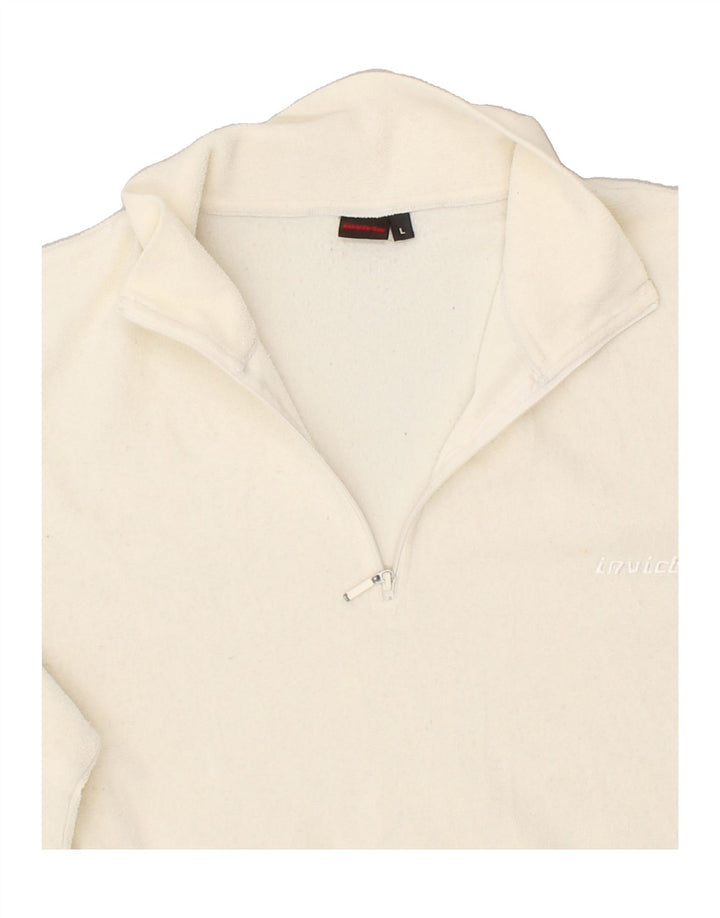 INVICTA Mens Zip Neck Fleece Jumper Large Off White Polyester | Vintage Invicta | Thrift | Second-Hand Invicta | Used Clothing | Messina Hembry 