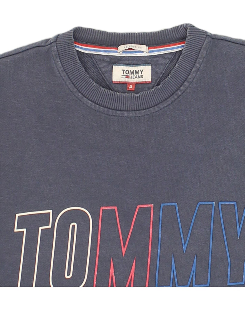 TOMMY HILFIGER Mens Relaxed Fit Graphic Sweatshirt Jumper Small Navy Blue | Vintage Tommy Hilfiger | Thrift | Second-Hand Tommy Hilfiger | Used Clothing | Messina Hembry 