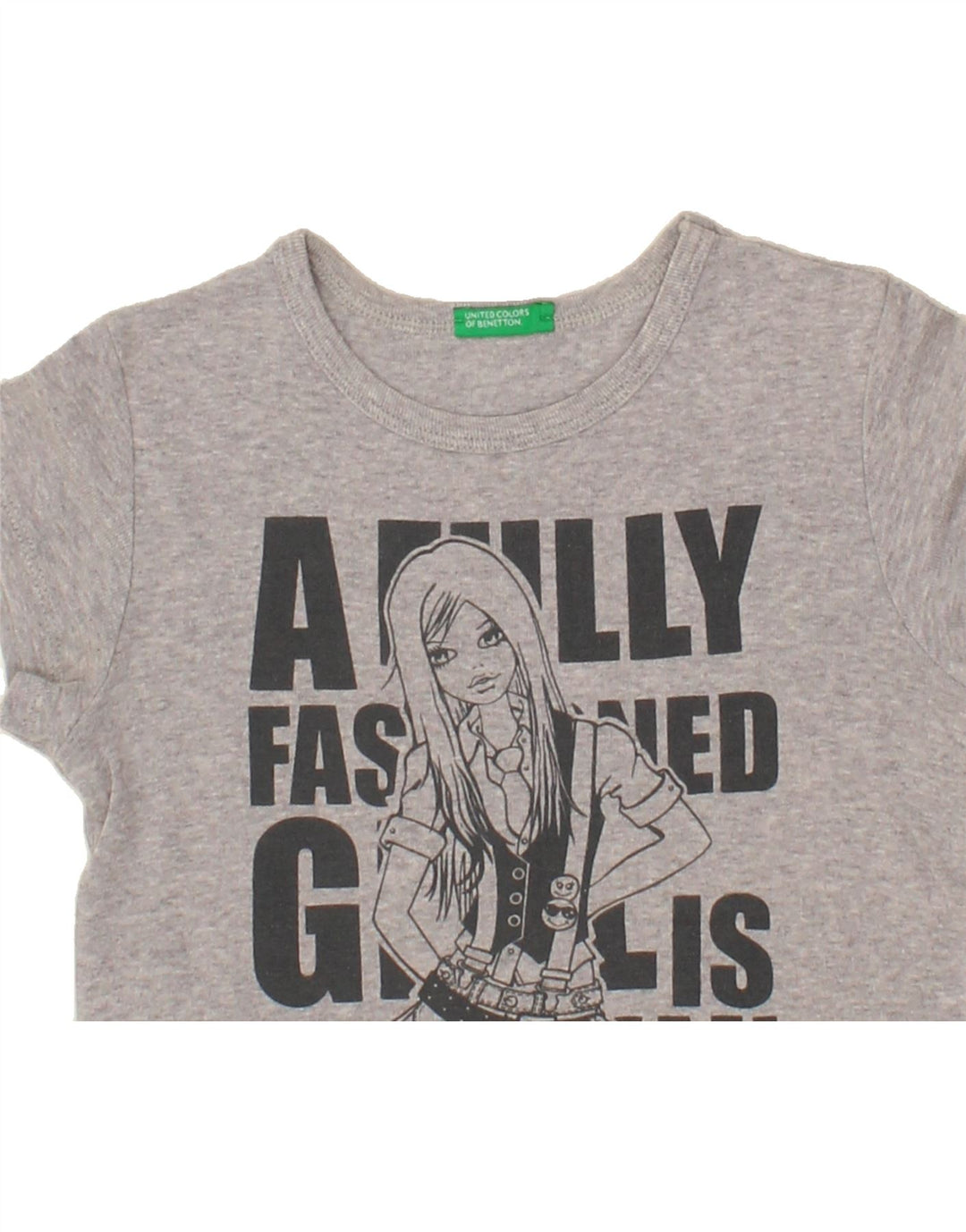BENETTON Girls Graphic T-Shirt Top 2-3 Years Grey Vintage Benetton and Second-Hand Benetton from Messina Hembry 