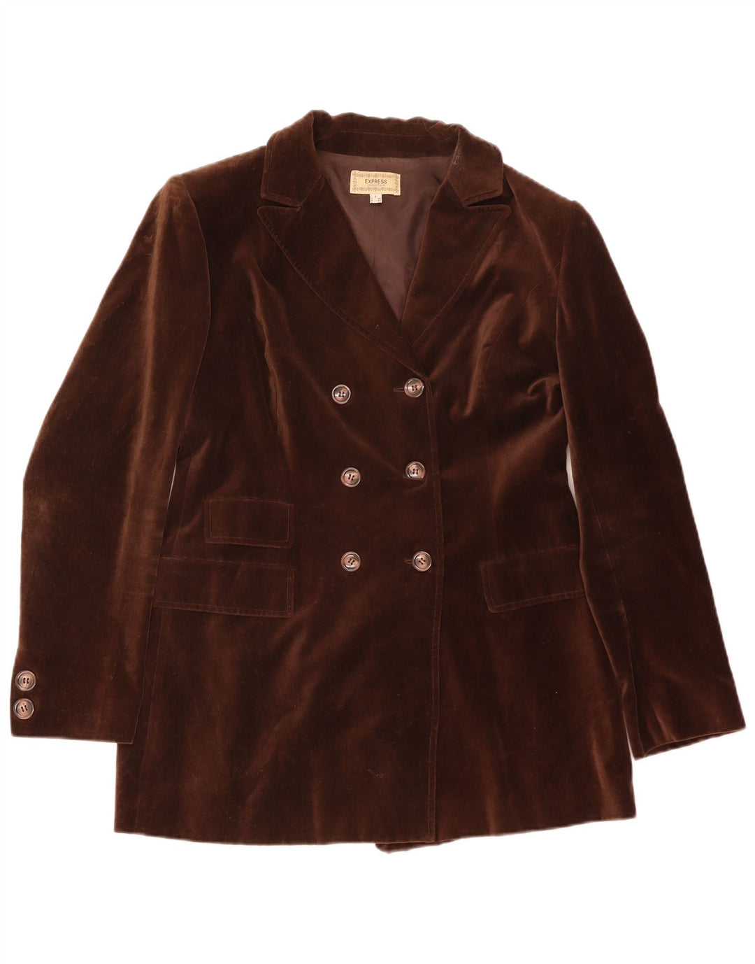 Express Womens Double Breasted Velvet Blazer Jacket UK 14 Large Brown