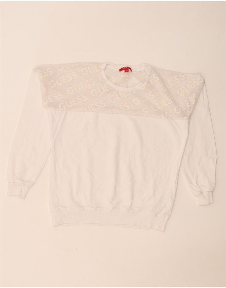 Guess Womens Graphic Sweatshirt Jumper UK 10 Small White Colourblock