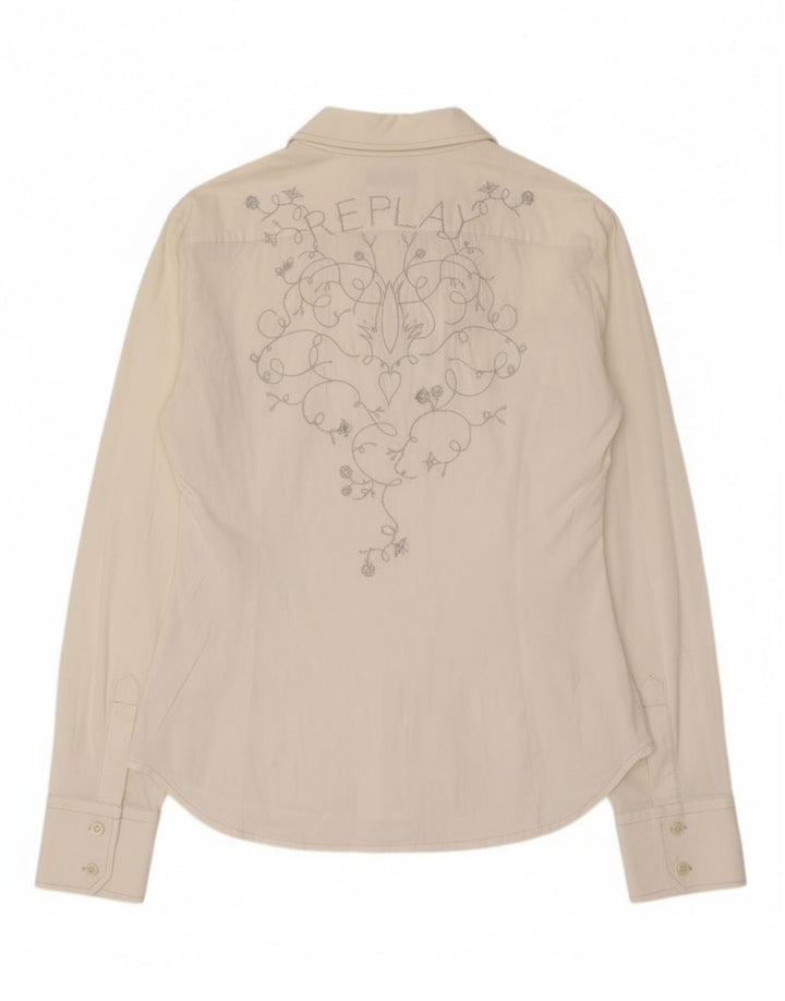 Replay Womens Graphic Shirt UK 14 Large White Floral