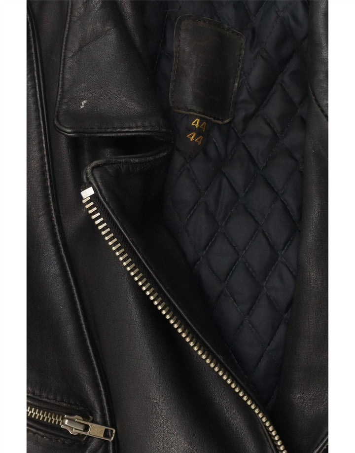 Vintage Womens Leather Biker Jacket IT 44 Medium Black Leather