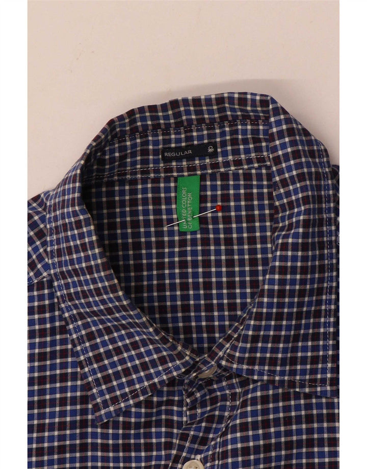 Benetton Mens Regular Fit Shirt Medium Blue Check