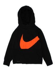 NIKE Boys Dri Fit Graphic Hoodie Jumper 8-9 Years Small Black Polyester