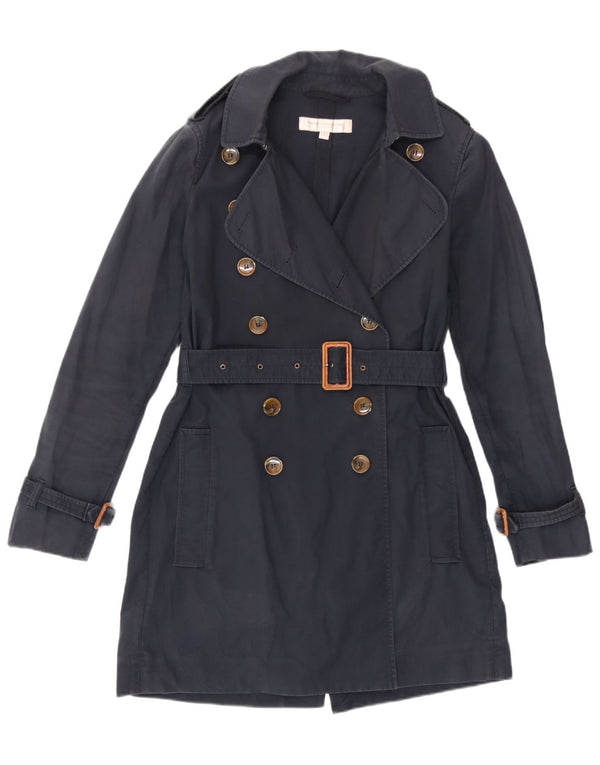 French Connection Womens Trench Coat UK 10 Small  Navy Blue Cotton