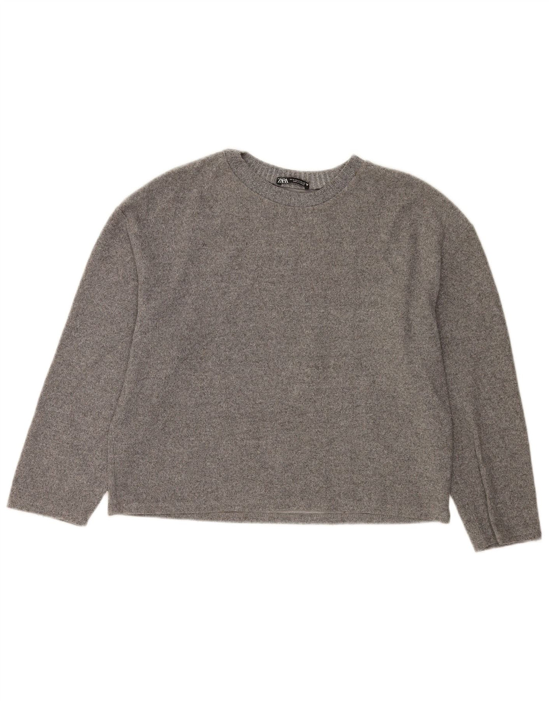 Zara Womens Crew Neck Jumper Sweater UK 14 Medium Grey Flecked Cotton