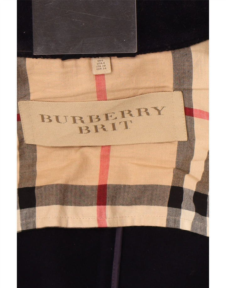 Burberry Womens Oversized Hooded Duffle Coat UK 6 XS Navy Blue Wool Classic