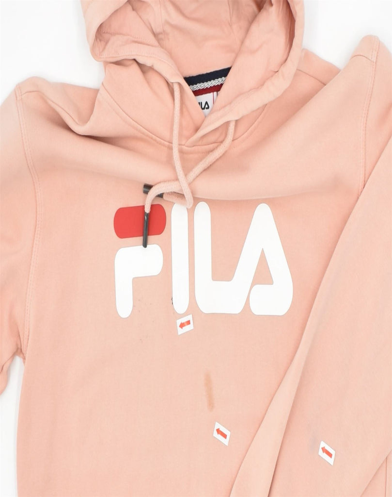 FILA Womens Graphic Hoodie Jumper UK 6 XS Orange Cotton | Vintage | Thrift | Second-Hand | Used Clothing | Messina Hembry 