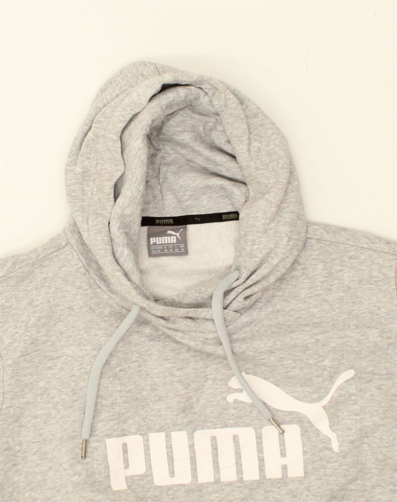 PUMA Womens Graphic Hoodie Jumper UK 16 Large Grey Flecked Cotton | Vintage Puma | Thrift | Second-Hand Puma | Used Clothing | Messina Hembry 