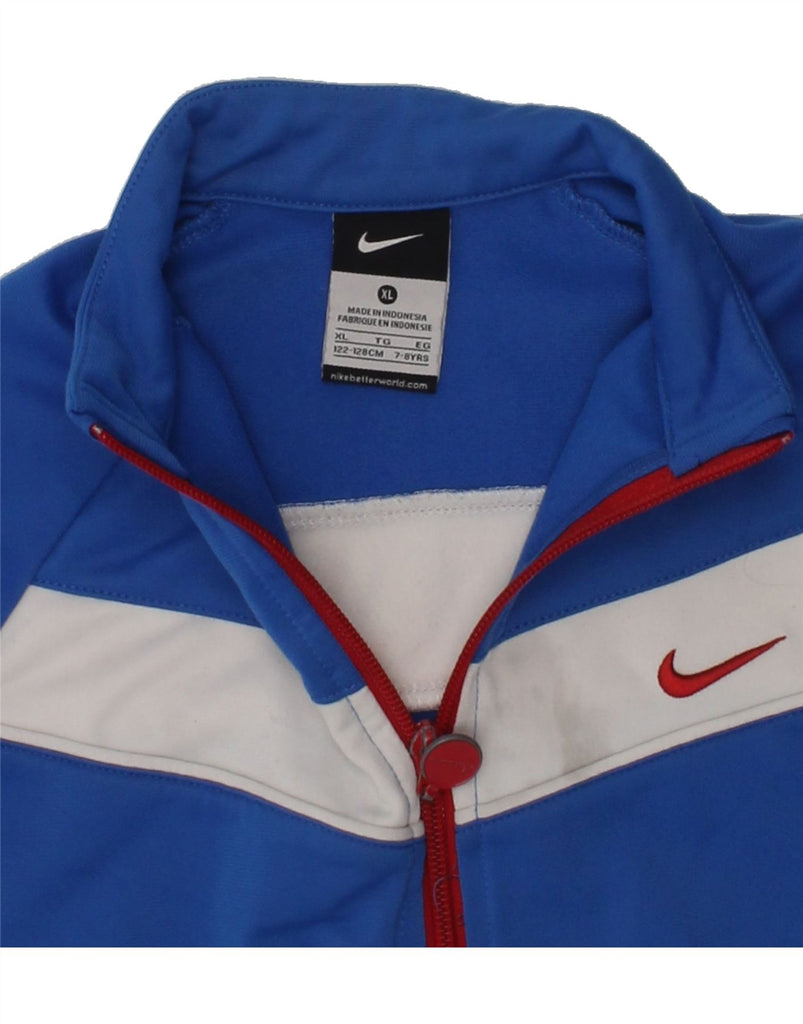 NIKE Boys Tracksuit Top Jacket 7-8 Years XL Blue Colourblock Polyester | Vintage Nike | Thrift | Second-Hand Nike | Used Clothing | Messina Hembry 