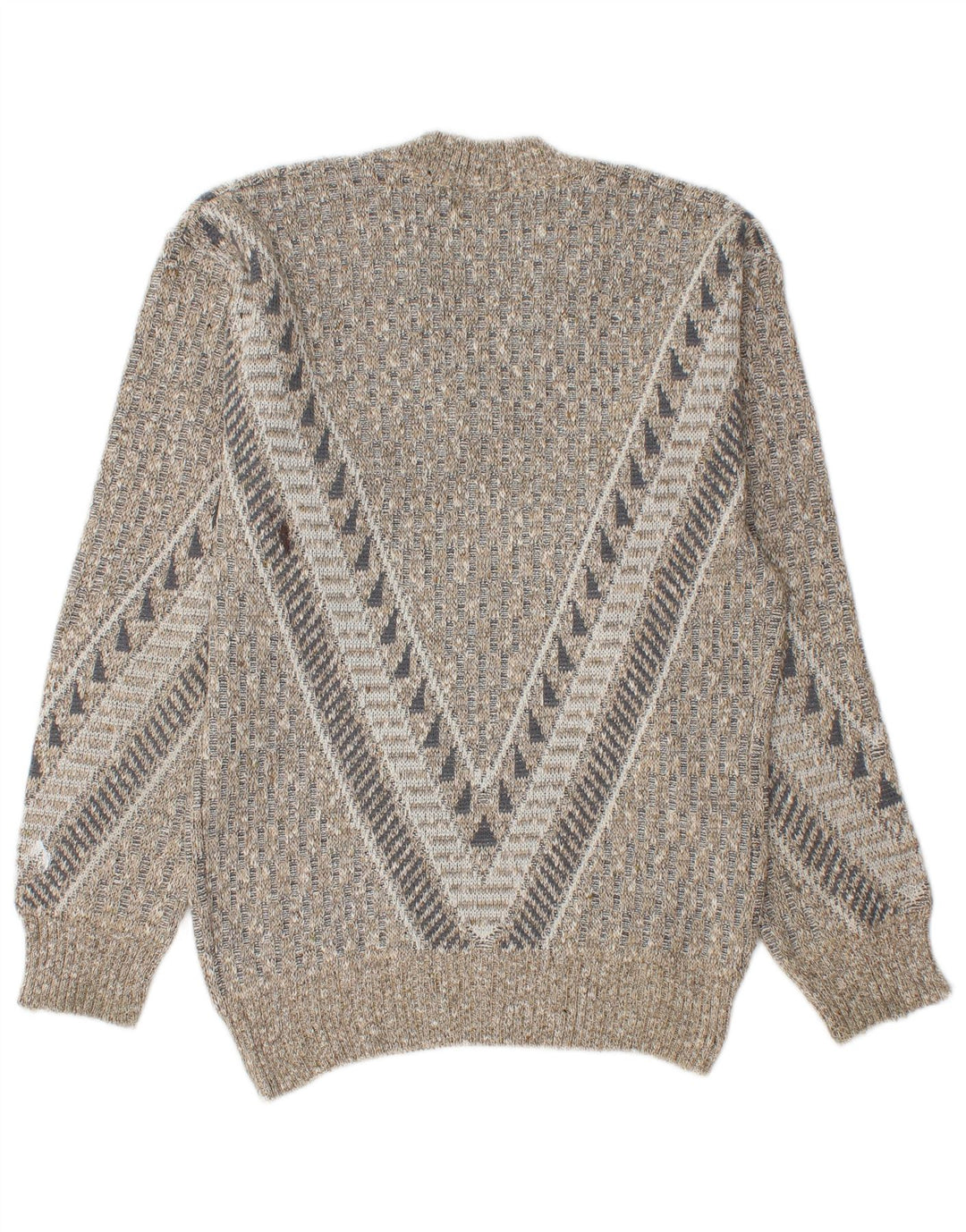 Vintage Mens V-Neck Jumper Sweater Small Grey Geometric