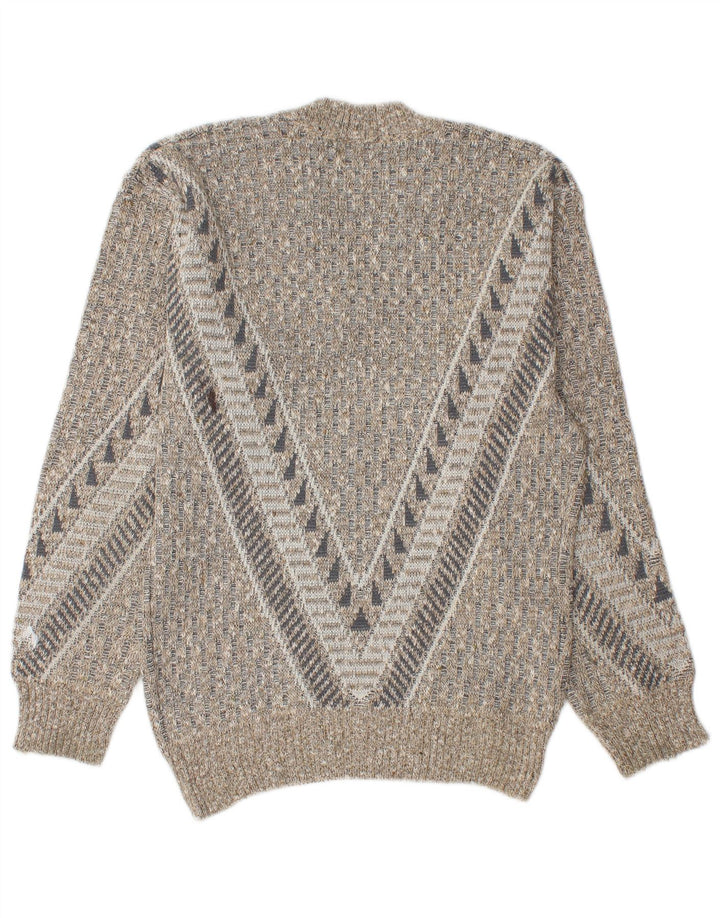 Vintage Mens V-Neck Jumper Sweater Small Grey Geometric
