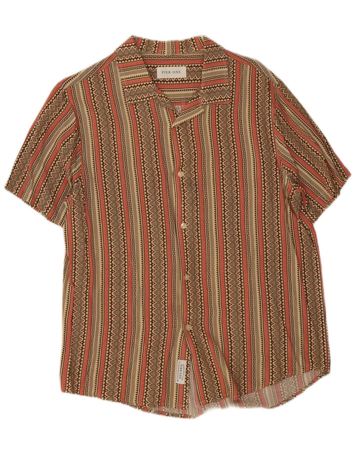 Pier One Mens Short Sleeve Shirt Medium Khaki Striped